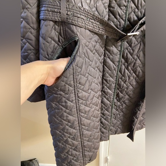 Cole Haan jacket quilted belted grey zip up women Medium - Picture 6 of 13